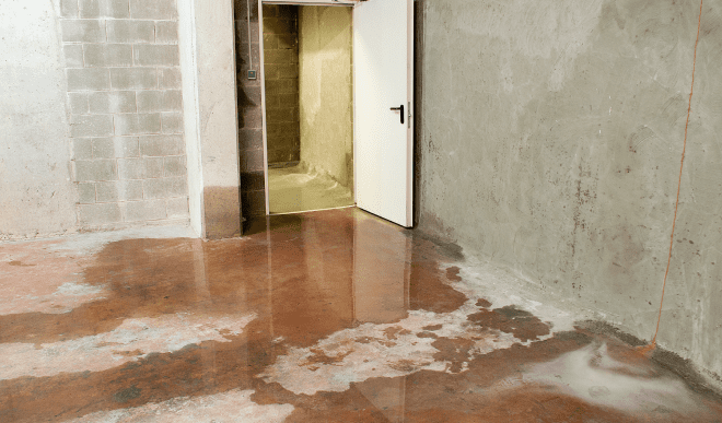 Water flooding the room