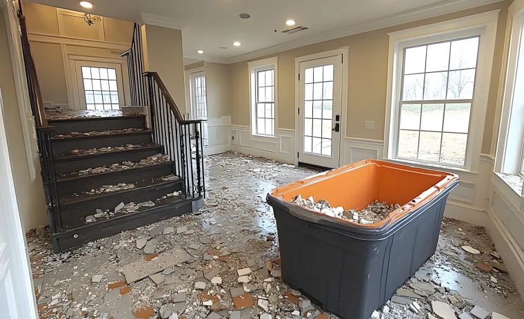 home renovation interior with staircase and debris for remodeling inspiration photo