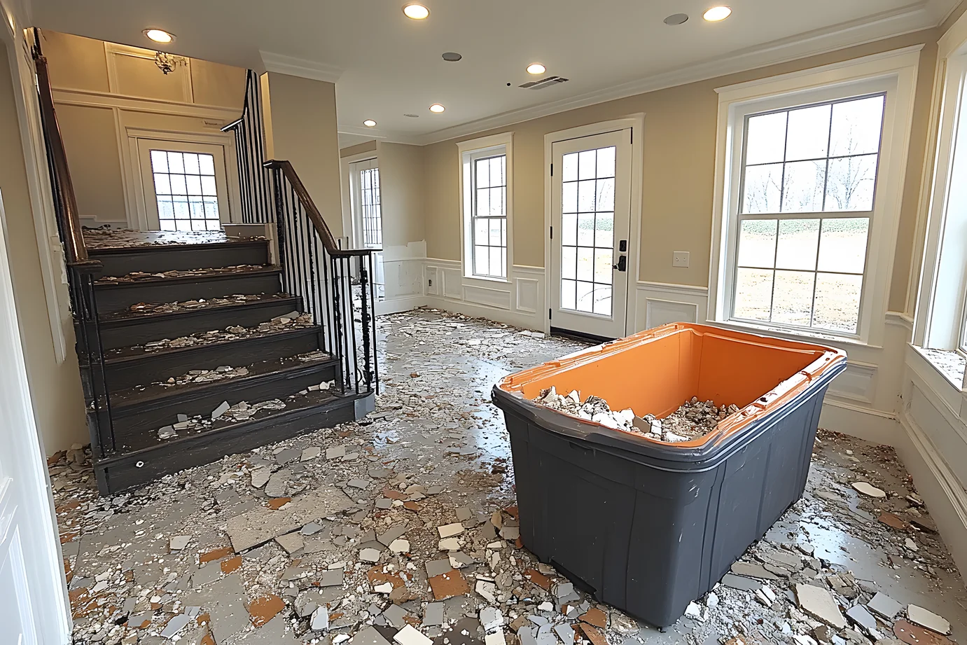 home renovation interior with staircase and debris for remodeling inspiration photo home renovation interior with staircase and debris for remodeling inspiration photo